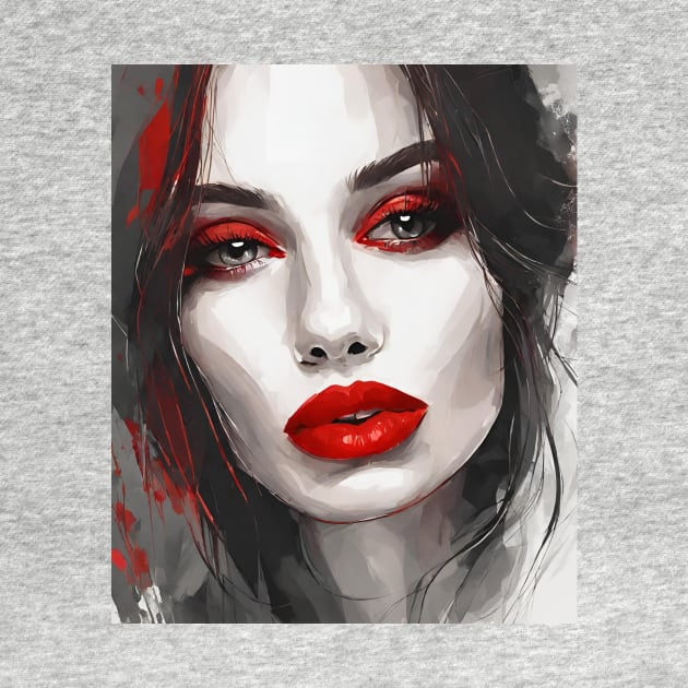 Vampire woman with red lips art ai by Jolyful Drawing